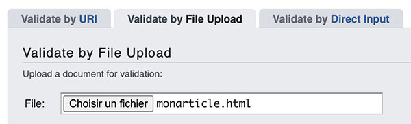 L'onglet Validate by File Upload